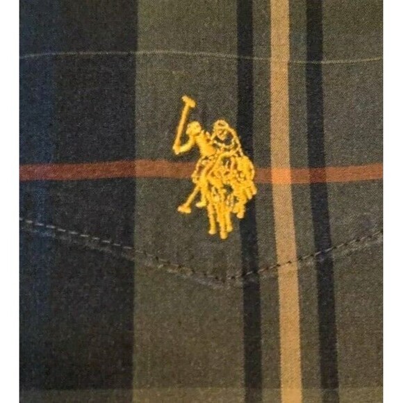 US POLO ASSN Mens Green Blue Plaid Button Down Shirt Long Sleeve Logo Sz LT Tall - Picture 6 of 9